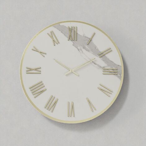 Orologio rotondo D60 cm ANSEL in kerlite Bianco con dettagli Oro