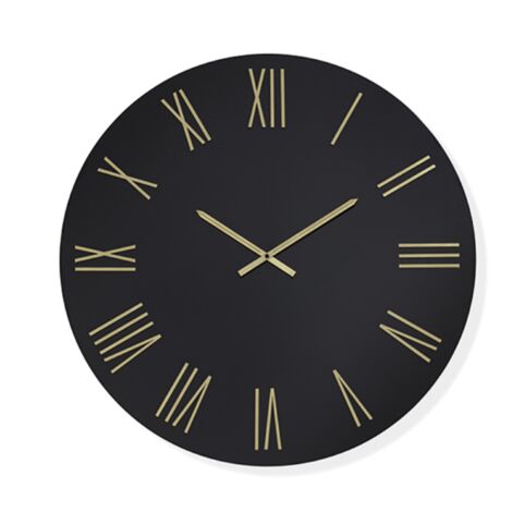 Orologio rotondo D60 cm ROWAN in cristallo laccato Nero e numeri Oro