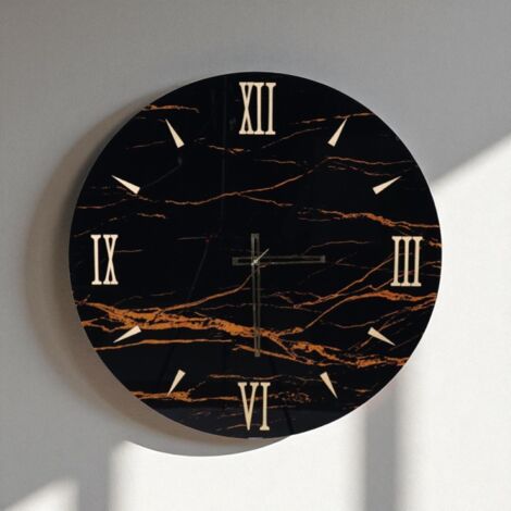 Orologio rotondo D65 cm in vetro temperato effetto marmo Nero -  TOHE