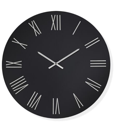 Orologio rotondo D80 cm ROWAN in cristallo laccato Nero e numeri Argento