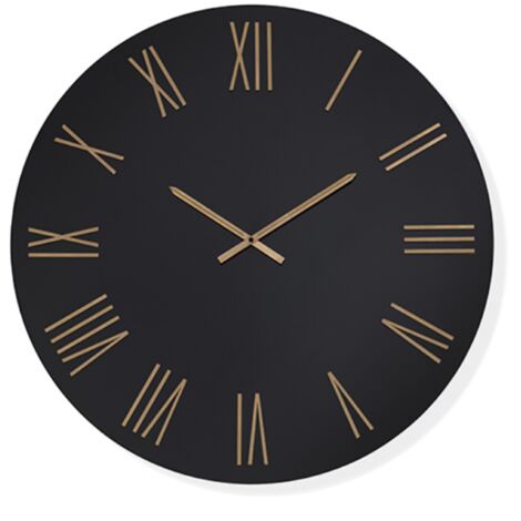 Orologio rotondo D80 cm ROWAN in cristallo laccato Nero e numeri Rame