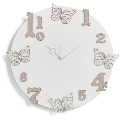 Orologio rotondo da parete in legno laminato D50 BRC - Farfalle