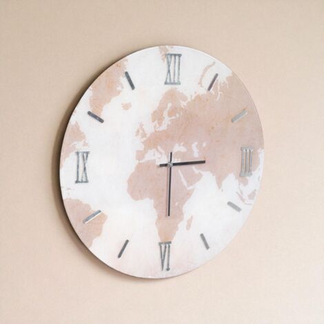 Orologio rotondo in vetro temperato con mappamondo Rosa D65 cm -  CALIN