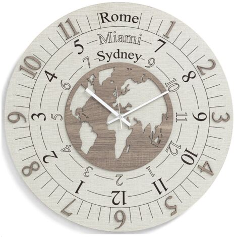 Orologio rotondo moderno TIME ZONE in legno laminato D30cm TRS