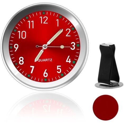 Orologio rotondo per auto, orologio al quarzo luminoso, mini orologio da cruscotto per auto con clip per bocchetta dell'aria, orologio adesivo universale per auto, casa, ufficio (rosso)