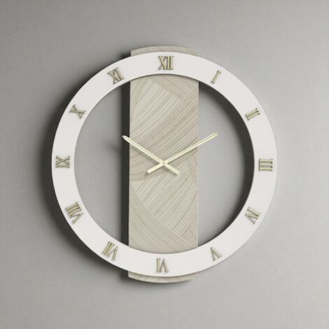 Orologio SCOTT rotondo D60 cm in legno rivestito con parato e dettagli Oro