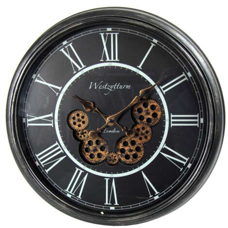 OROLOGIO TONDO DA PARETE INGRANAGGIO CLASSIC 58.5X58.5X5.5 CM NERO E ORO