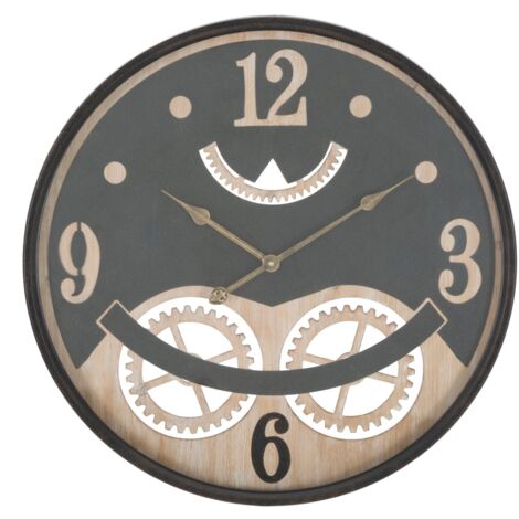 Orologio xxx Ø67x6,5 cm in Ferro MDF e Vetro Nero e Marrone