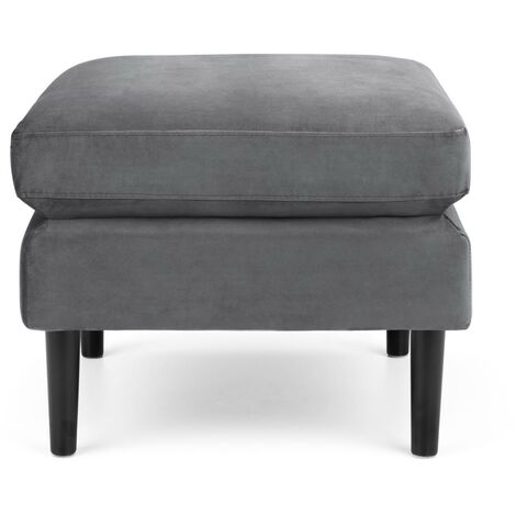 Orpha Square Ottoman Footstool Dark Grey Velvet Fabric Upholstered