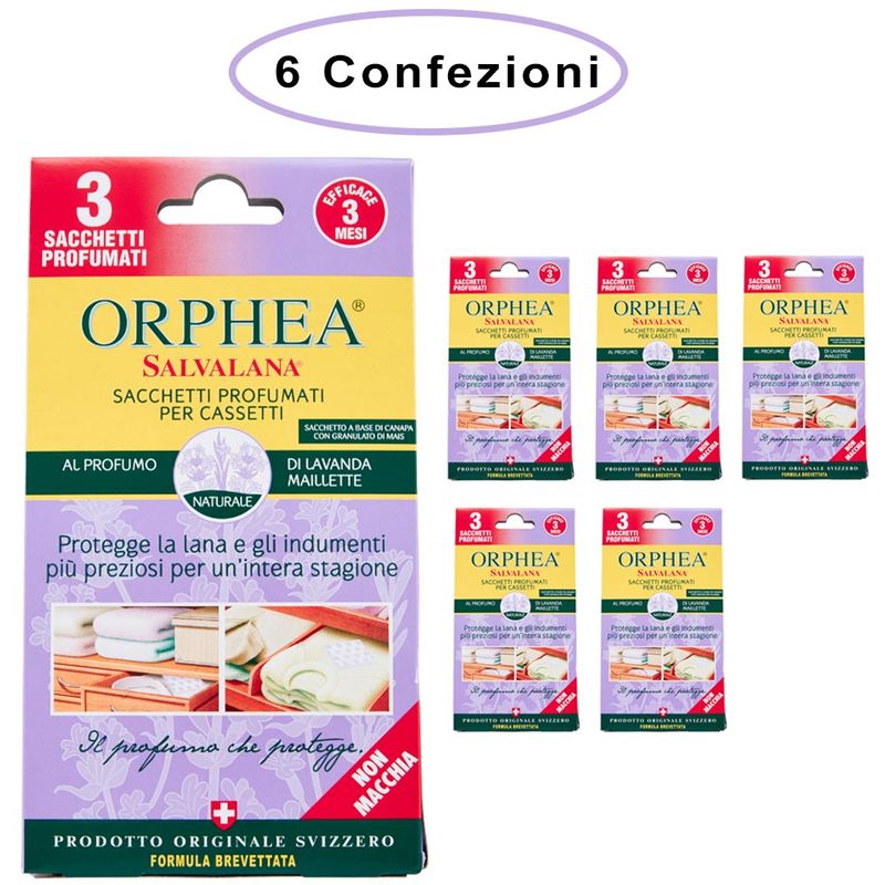 Image of Orphea - salvalana sacchetti profumati per cassetti profumo lavanda 6 confezioni da 3 sacchetti