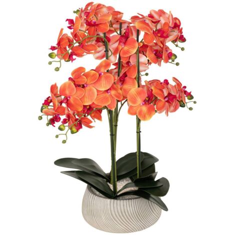 Orquídea artificial en maceta Sanae maceta de cemento naranja H65cm - Atmosphera créateur d'intérieur