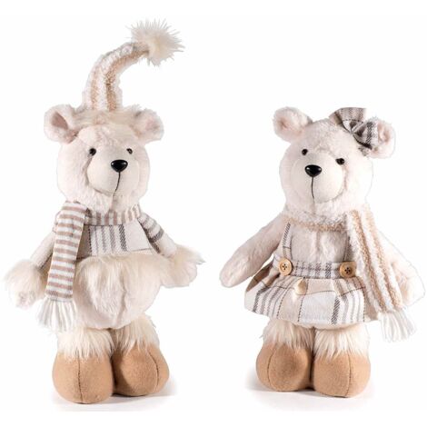 Orsetti Natalizi in Peluche con Sciarpa e Cappello - Set da 2, Altezza 46 cm