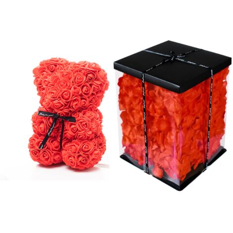 Orsetto rosa 25cm rosso+CONFEZIONE+PETALI