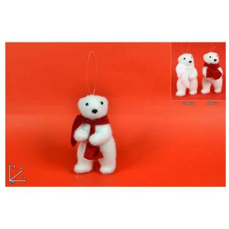 Orso con sciarpa da decorazioni rosso e bianco natalizi per albero di natale 14 cm
