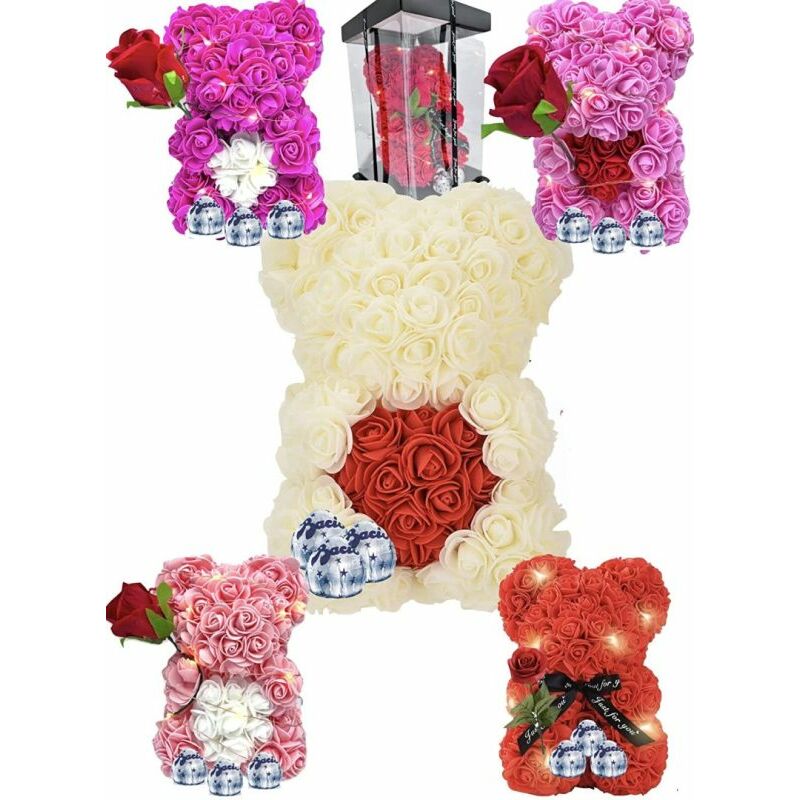 Image of Orso di Rose Idea Regalo Orsetto con Rose per San Valentino Teddy rose 25 cm - Avorio - Avorio
