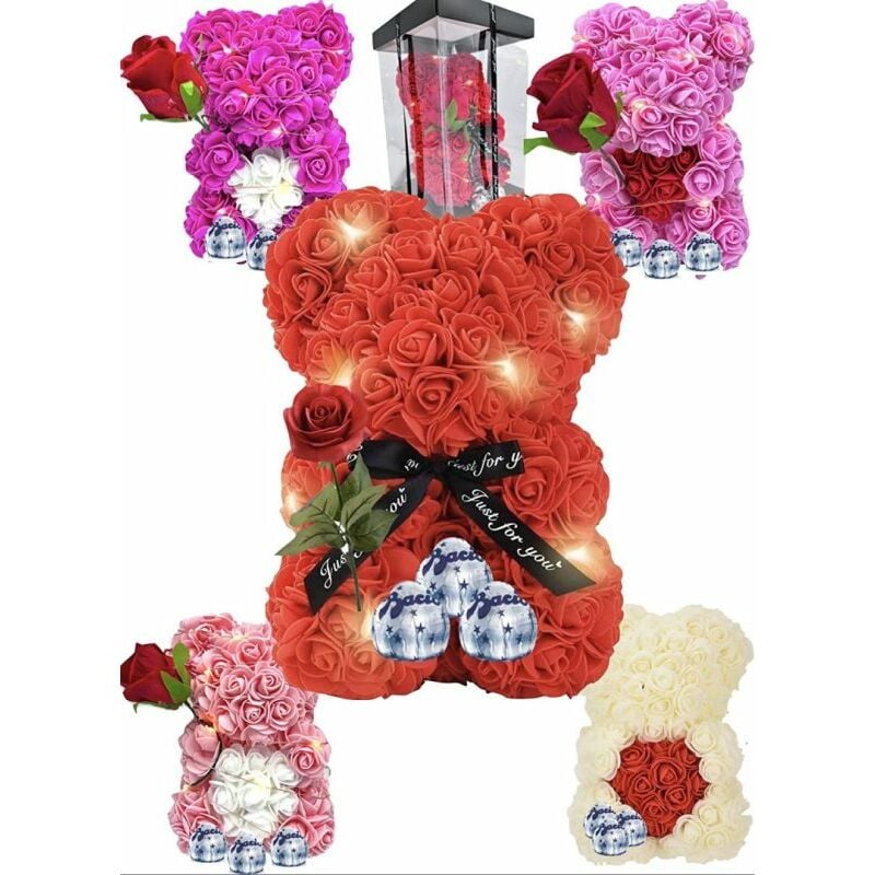 Image of Orso di Rose Idea Regalo Orsetto con Rose per San Valentino Teddy rose 25 cm - Rosso - Rosso