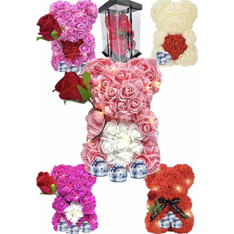 Image of Orso di Rose Idea Regalo Orsetto con Rose per San Valentino Teddy rose 25 cm - Pesca - Pesca