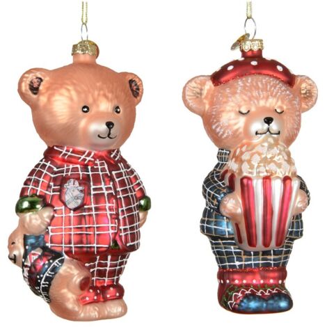 ORSO NATALIZIO IN VETRO DECORAZIONE DA APPENDERE 2 ASSORTITI 13 CM KAEMINGK