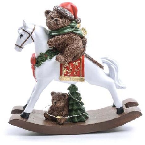Orso su cavallo a dondolo in poliresina con luci a batteria design assortiti in scatola regalo -Marrone