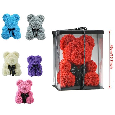 ORSO TEDDY BEAR DI ROSE ARTIFICIALI 40CM SAN VALENTINO ANNIVERSARIO REGALO VARI COLORI - Colore: Rosa