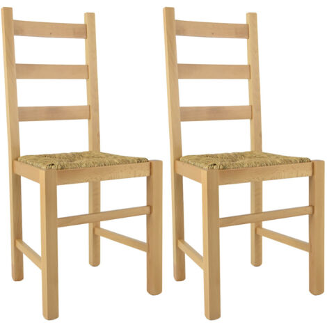 ORTA - Lot de 2 Chaises Naturelles et Assises en Paille