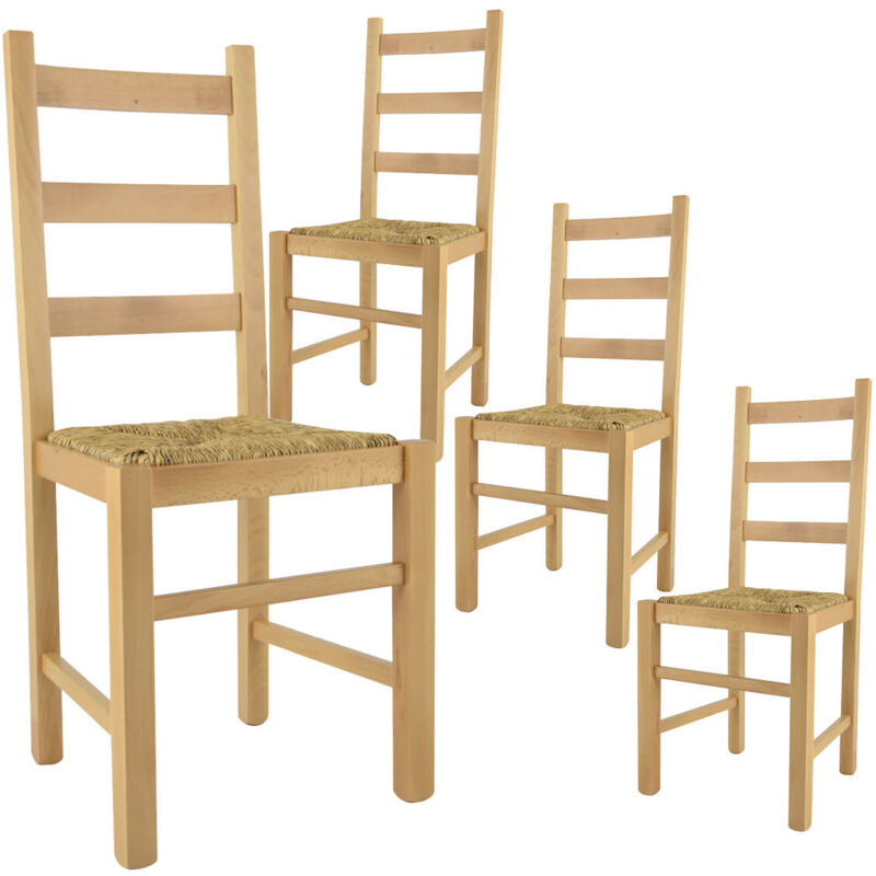 Altobuy - orta - Lot de 4 Chaises Naturelles et Assises en Paille