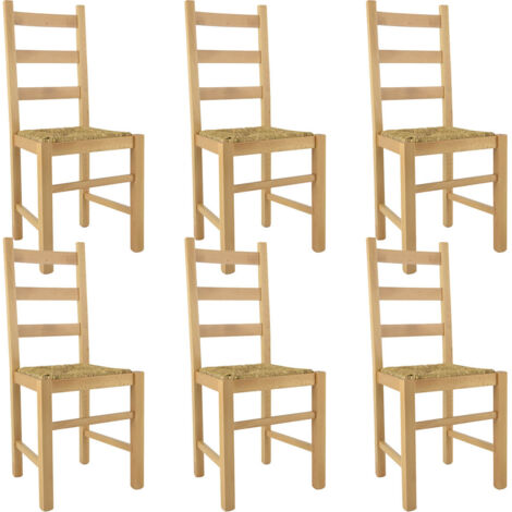 ORTA - Lot de 6 Chaises Naturelles et Assises en Paille