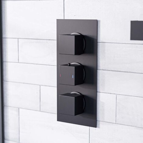 Orta Square 3 Dial 2 Outlet Black Matt Concealed Thermostatic Shower Valve