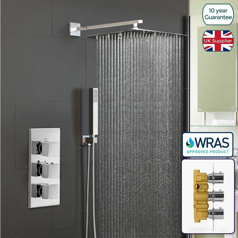 Orta Square Concealed Thermostatic Mixer Valve Hand Held 300mm Shower Head Set