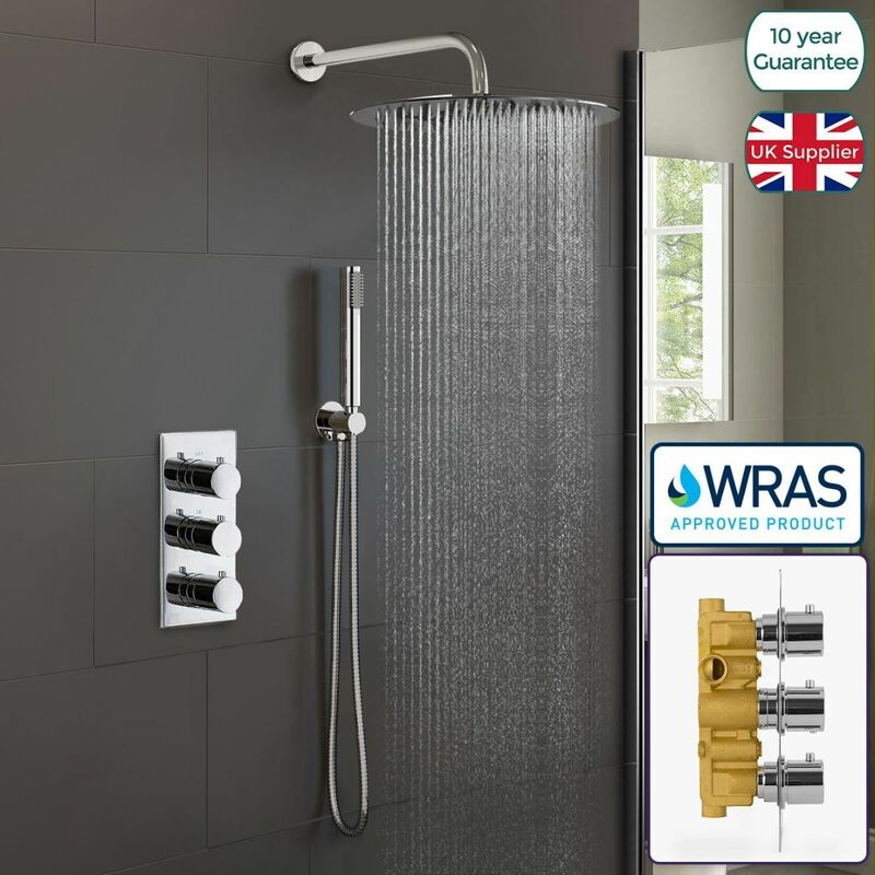 Calla Round Chrome Modern Concealed Thermostatic Mixer Valve Shower Head Set