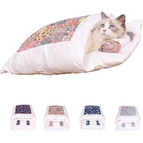 Orthopedic cat sleeping bag, soft and warm cat bed, cat cushion with rose pattern, size L (for cats up to 12 pounds) - Pet basket