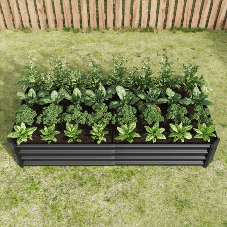 Orto rialzato 180x90x30cm lamiera zincata 0.6mm lunga durata assemblaggio semplice metallo nero