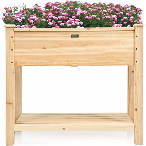 Orto urbano pensile tavolo porta piante per giardino, fioriera in legno, scomparto, aiuola a cassetta da balcone per erbe aromatiche, 86 x 46,5 x 76 cm, Naturale