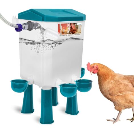 Ortviai Abreuvoir Automatique pour Poules 11L - Distributeur d'Eau à Flotteur pour Volailles, Canards et Oies - Design Suspendu ou Sur Pied - Connectable au Robinet 3/4'' - Bleu