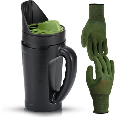 Ortviai Épandeur Manuel de Semences et Sel - Semoir à Main de 2,3L (80 Oz) avec Gants - Épandeur de Gazon pour Engrais, Graines et Fondant de Neige - Ouverture Réglable pour Jardin et Allées