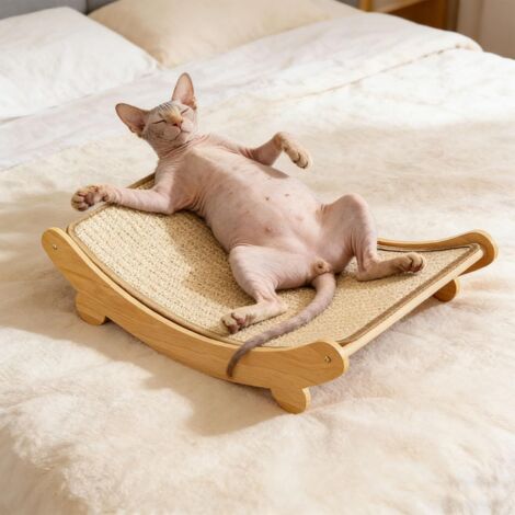 Ortviai Griffoir Hamac pour Chat en Sisal Naturel - Lit Balançoire en Bois pour Chat d'Intérieur - Grattoir Ergonomique et Stable - Taille L (50x33x16cm) - Pour Chats de 4 à 6 kg Jouets pour chats