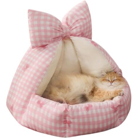 Ortviai Lit Grotte pour Chat d'Intérieur - Tente de Luxe en Peluche Chaude pour l'Hiver - Panier avec Coussin Amovible et Lavable - Pour Petits Chiens et Chats - Blanc - 41x31x41cm