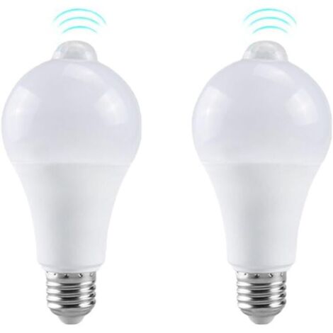 Ortviai Lot de 2 Ampoules LED E27 avec Détecteur de Mouvement PIR - 18W 1400LM - Blanc Froid 5700K - Allumage Automatique - Idéal Garage et Couloir