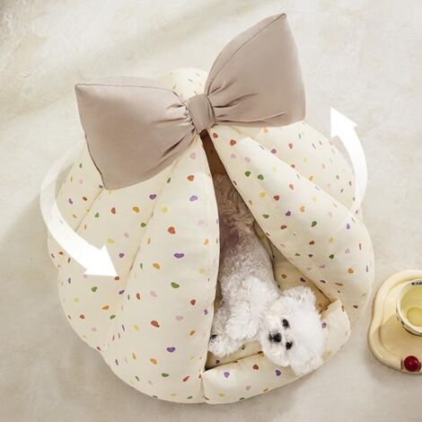 Ortviai Panier d'intérieur pour chien - Tente en peluche chaude et luxueuse pour l'hiver - Panier avec tapis amovible et lavable - Convient aux petits chiens et aux chats - Blanc - 41 x 31 x 41 cm