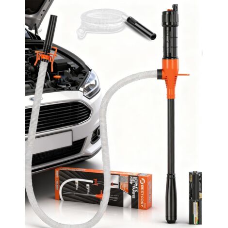 Ortviai Pompe de Transfert de Carburant Électrique avec Tuyau de 1,2 m - Pompe Siphon à Haute Performance pour Essence, Diesel et Eau - Portable et Universelle - Ambre