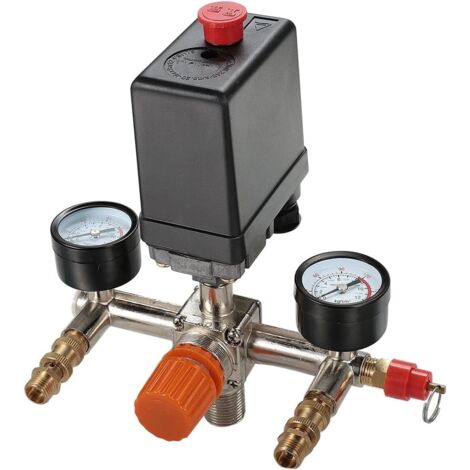 Ortviai Pressostat Compresseur d'Air 220V/380V - Régulateur de Pression 90-120 PSI avec Manomètres - Interrupteur de Contrôle QWork pour Pompe à Air 0,5-0,8 MPa - Raccordement DN15