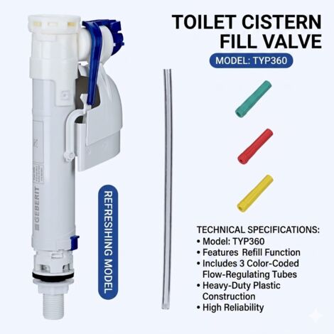 Ortviai Robinets Flotteurs compatibles avec Geberit Type 360 - Mécanisme de Chasse d'eau WC Silencieux - Arrivée 1/2" - Réglable 23-38cm