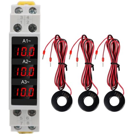 Ortviai Voltmètre Ampèremètre Triphasé sur Rail DIN - AC 80-500V 100A - Compteur d'Énergie Digital avec 3 Capteurs - Testeur d'Électricité Multimètre pour Tension et Courant - SDM010A