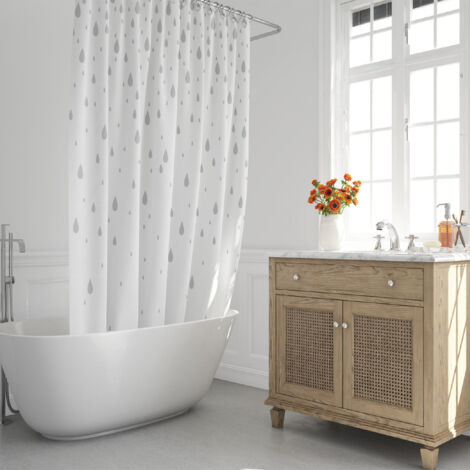 ORYX Cortina Ducha Gotas Gris 180x200 cm. Impermeable