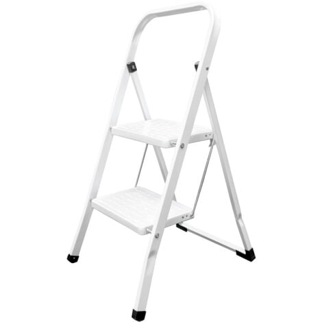 ORYX escalera domestica acero 2 peldaños, escalerilla blanca