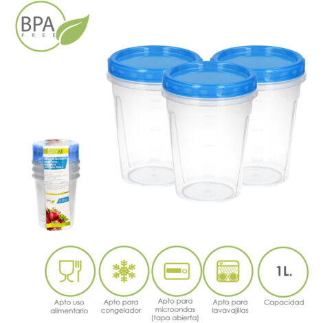 ORYX juego recipientes plastico redondos 1 litro (pack 3 piezas)