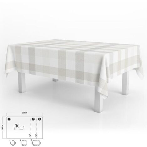 ORYX Mantel Hule Rectangular Cuadros Beige Impermeable Antimanchas PVC 140x250 cm. Recortable Uso Interior y Exterior