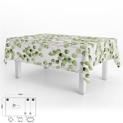 ORYX Mantel Hule Rectangular Hojas Verdes Impermeable Antimanchas PVC 140x250 cm. Recortable Uso Interior y Exterior