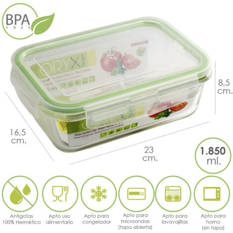 ORYX Recipiente Hermetico Cristal Rectangular 1850 ml. 23 x 16.5 x 8.5 (alt) cm.