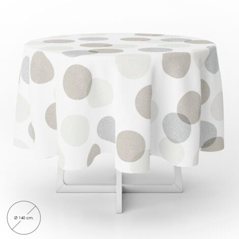 ORYX Tovaglia a olio Cerchi rotondi Beige Impermeabile antimacchia PVC Ø 140 cm. Uso interno ed esterno